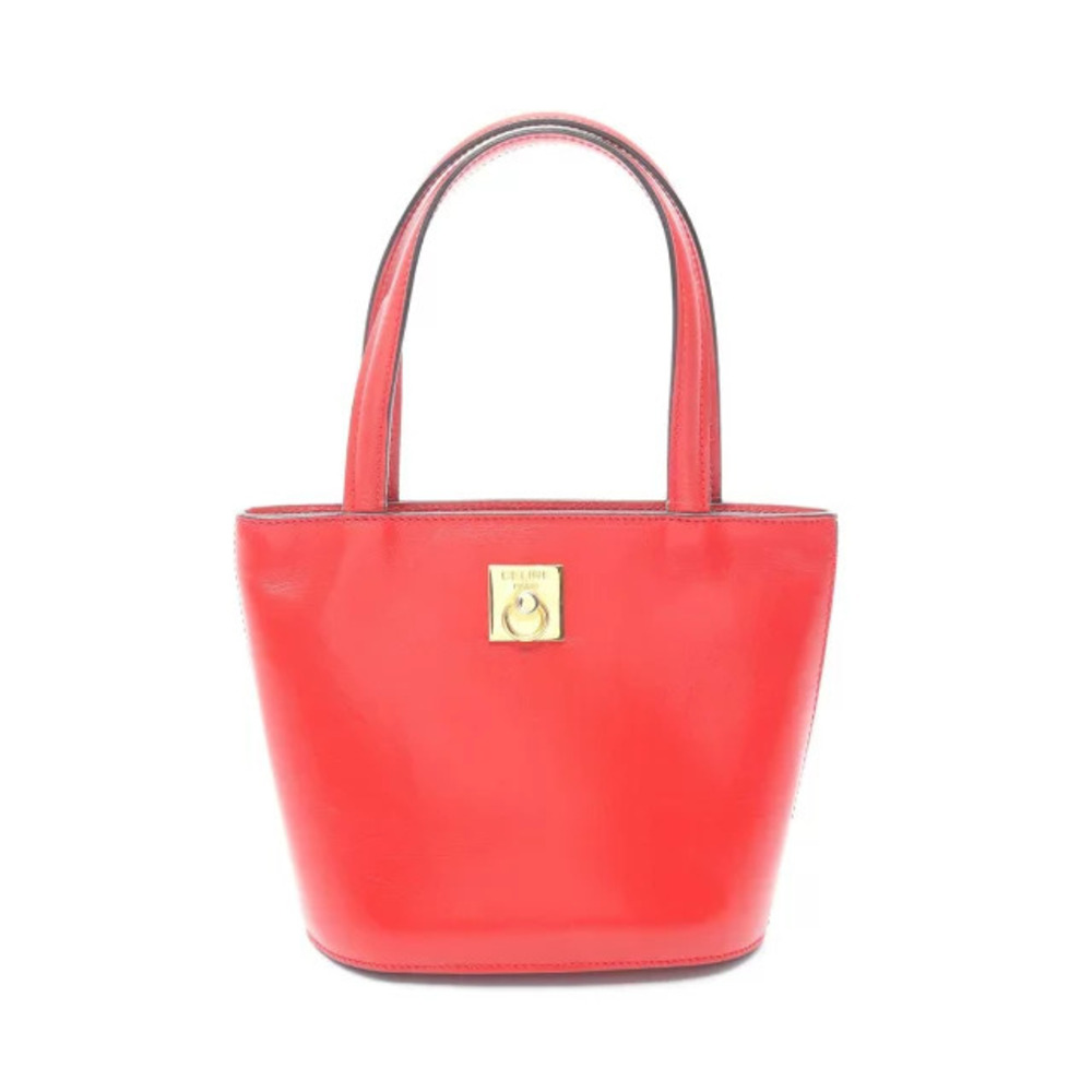 Celine Tote Handbag Leather Red